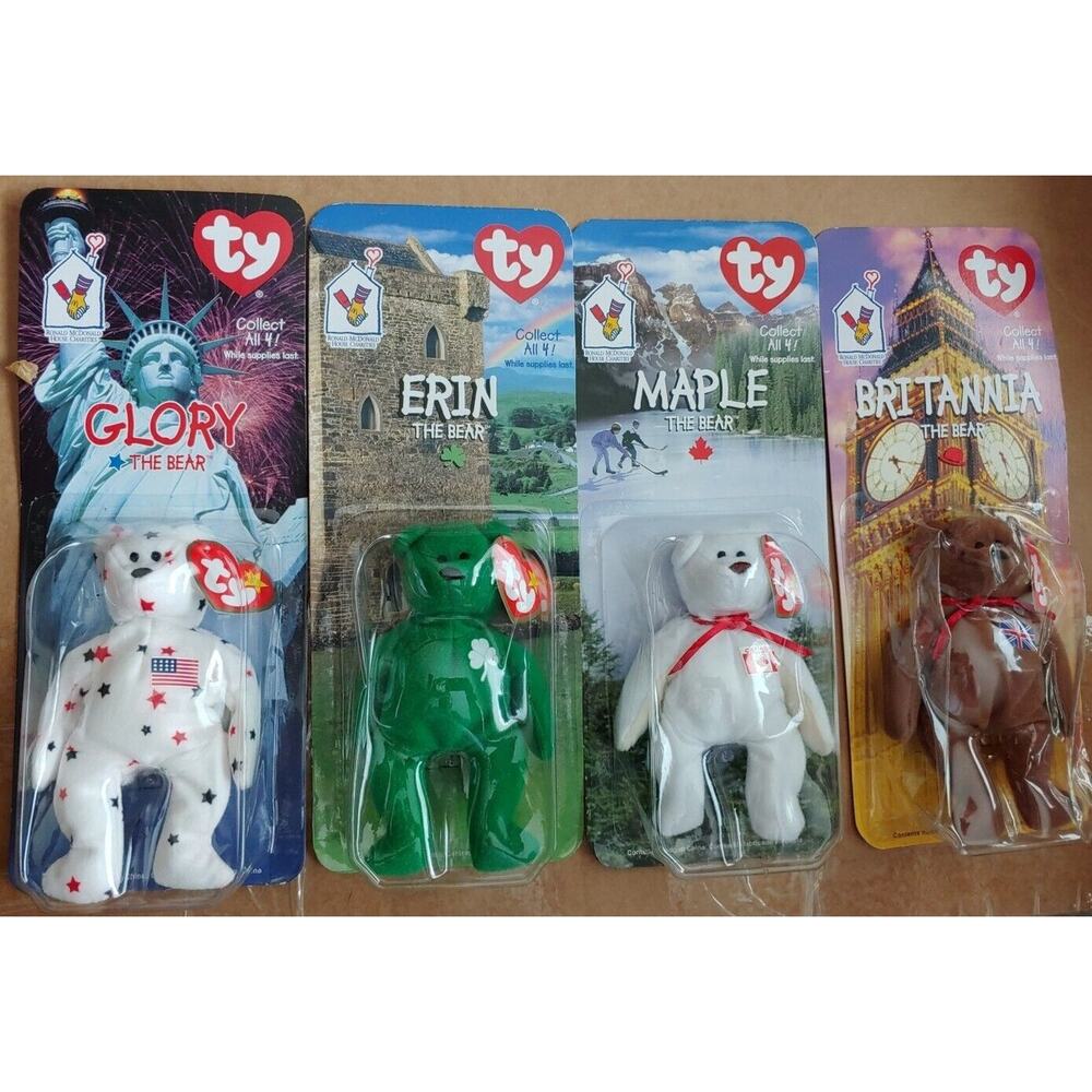 Ty Beanie Babies Britannia Glory Erin Maple The Bear McDonalds Set of 4 1999
